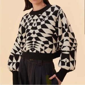 FARM Rio Black and White Geometric Sweater